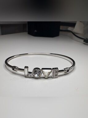 Fossil Silver-tone 'LOVE' Crystal Accent Bangle